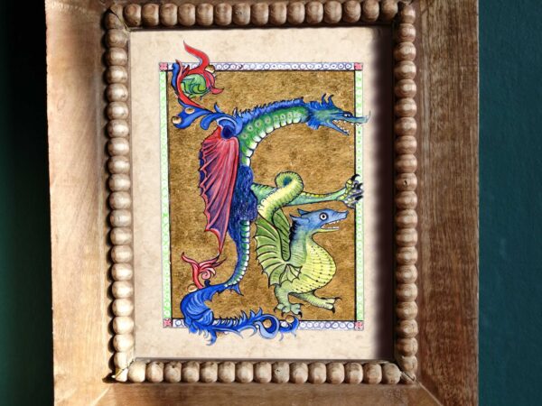 Two Dragons - Medieval Illumination in frame