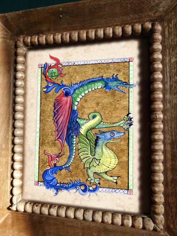 Two Dragons - Medieval Illumination in frame