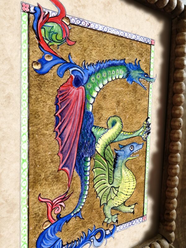 Two Dragons - Medieval Illumination in frame