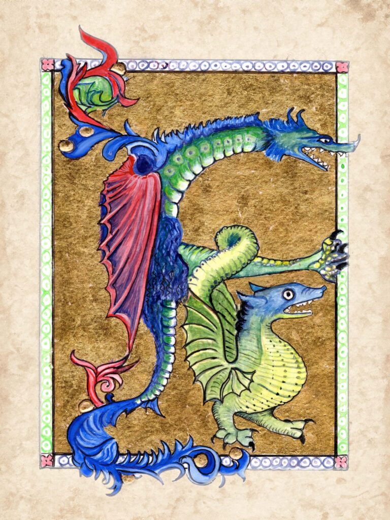 Two Dragons - Medieval Illumination