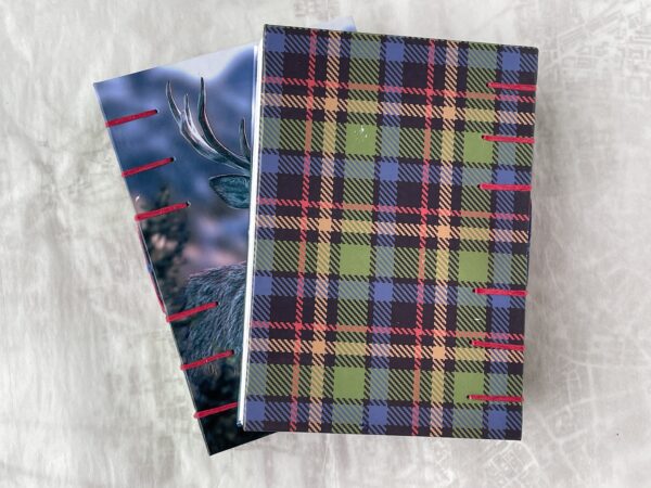 Highland Stag coptic book, with tartan back cover