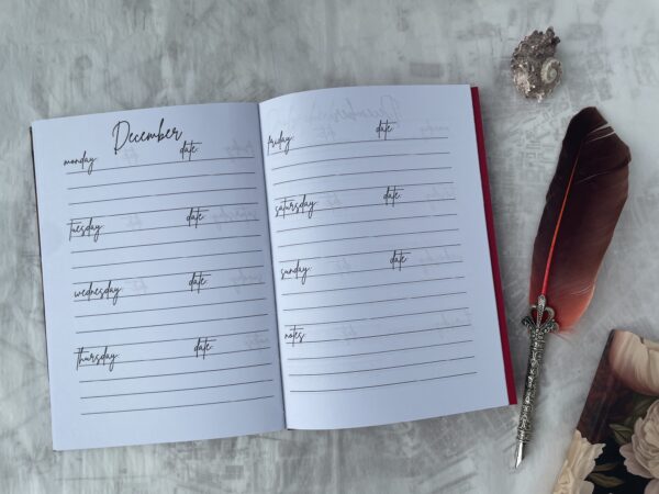 Red and white rose diaries showing diary pages